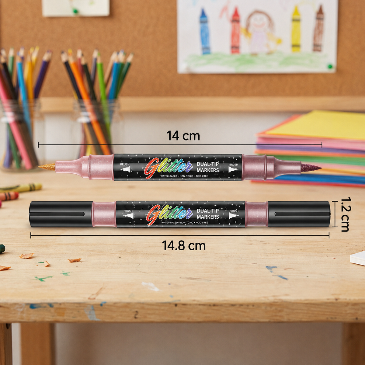 Glitter Brush Marker Set – Dual-Tip Sparkling Art Markers