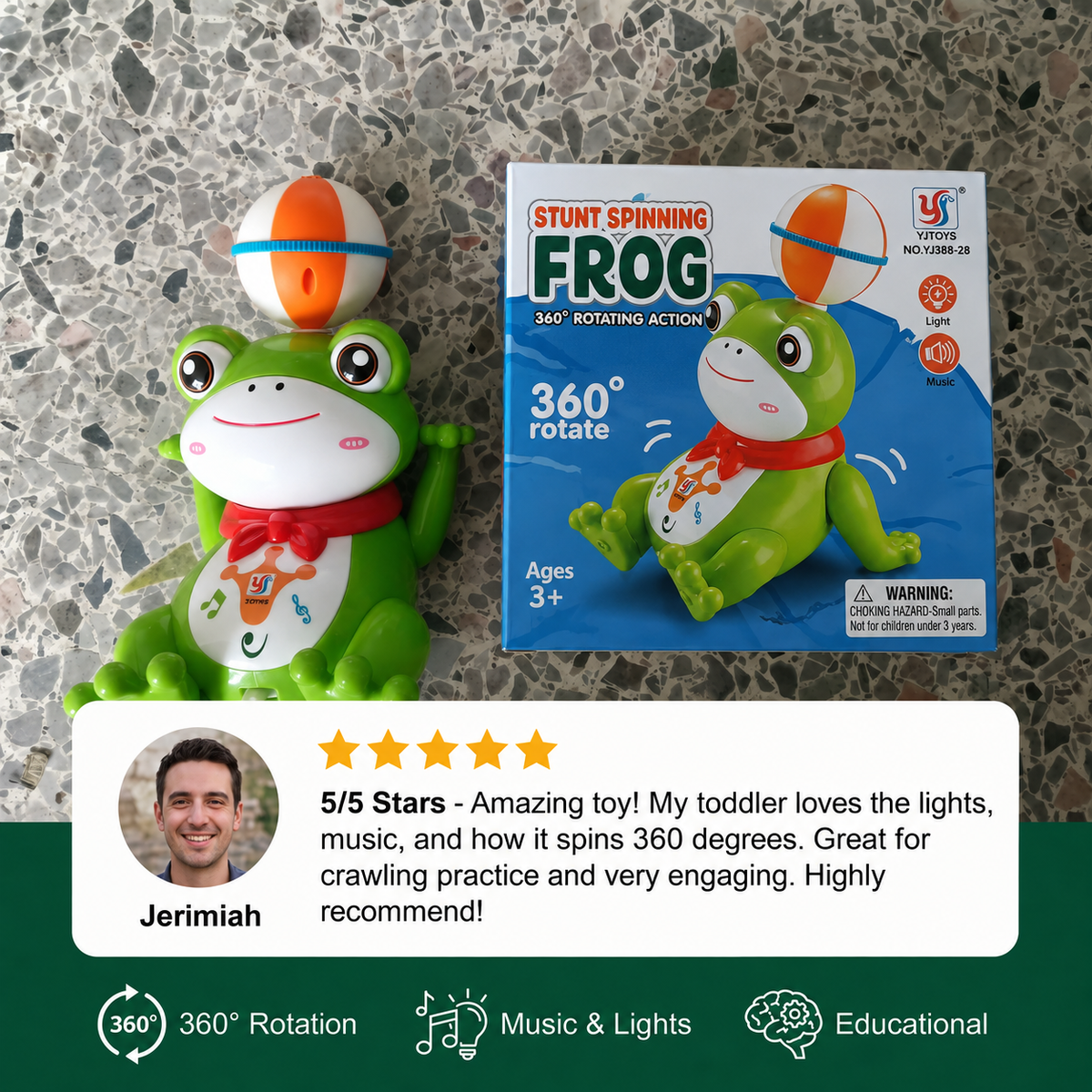 Interactive Ball-Balancing Frog Toy with Lights, Music & 360° Rotation