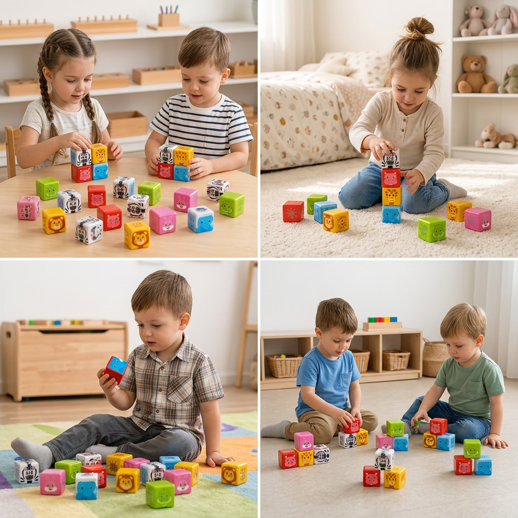 Toddler-Safe 4.2 cm Safari Animal Magnetic Building Cubes – STEM Learning Blocks