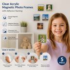 Clear Acrylic Magnetic Photo Frames with Adhesive Backing Set of 5