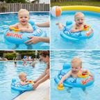 Inflatable baby swim ring with seat and steering wheel in a shark design