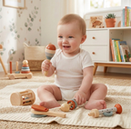 Montessori Wooden Baby Music Set – 5-Piece Sensory Rattle Toy Collection