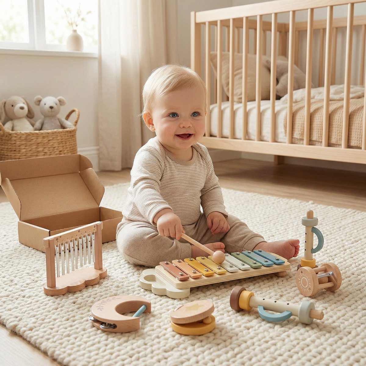 6-Piece Wooden Baby Musical Instrument Set – Sensory Sound & Music Toy