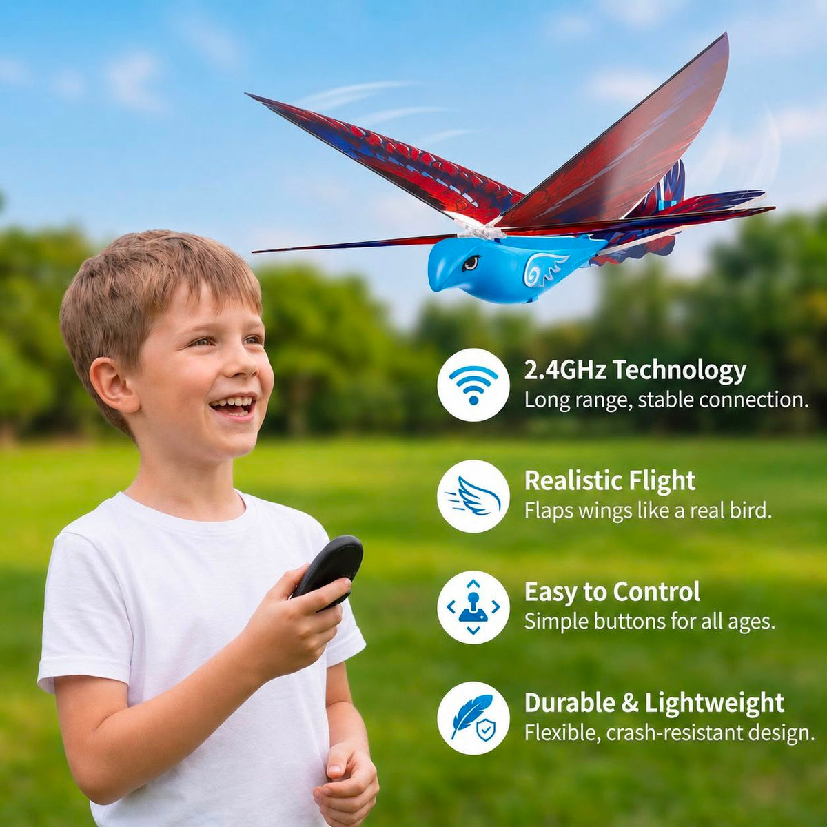 Remote Control Flapping-Wing Flying Bird Toy for Kids