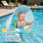 Baby Swim Float with Sun Canopy & Safety Seat – Inflatable Pool Float for Babies
